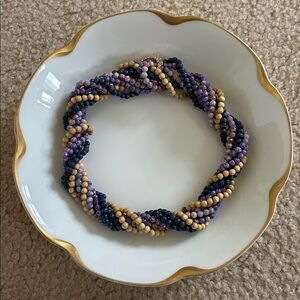 Multi-Row Purple, Navy & Tan Beaded Twist Necklace